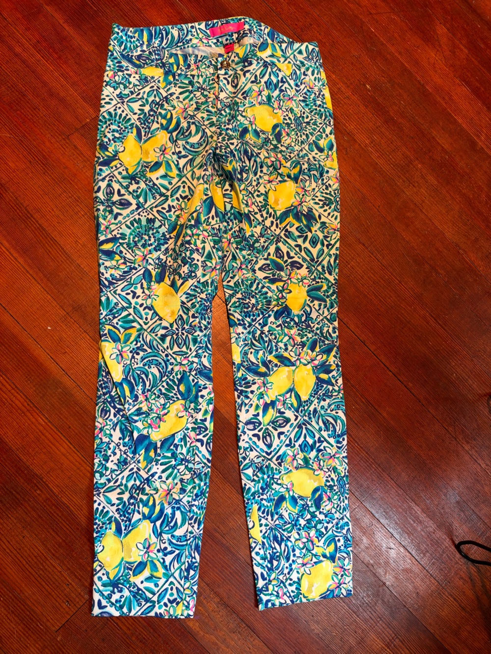 Lilly Pulitzer Yellow & Teal Lemon Mosaic Straight Leg Pants